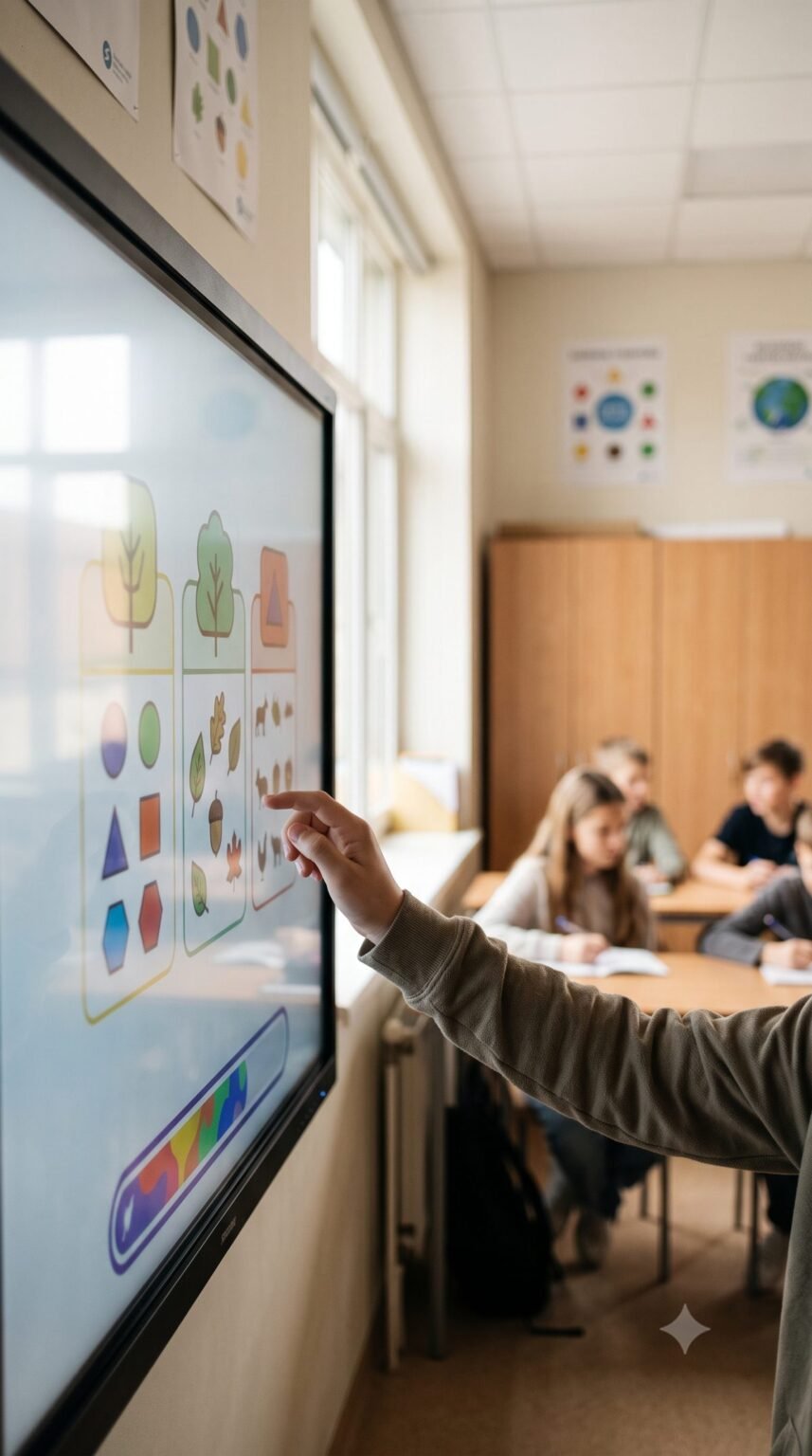 Monitor interaktywny w sali edukacyjnej — NextAV